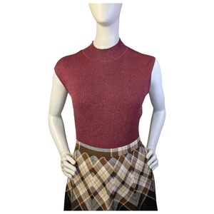 Vintage Coldwater Creek Silk Cotton Red Mock Neck Sleeveless Knit Top | Size M